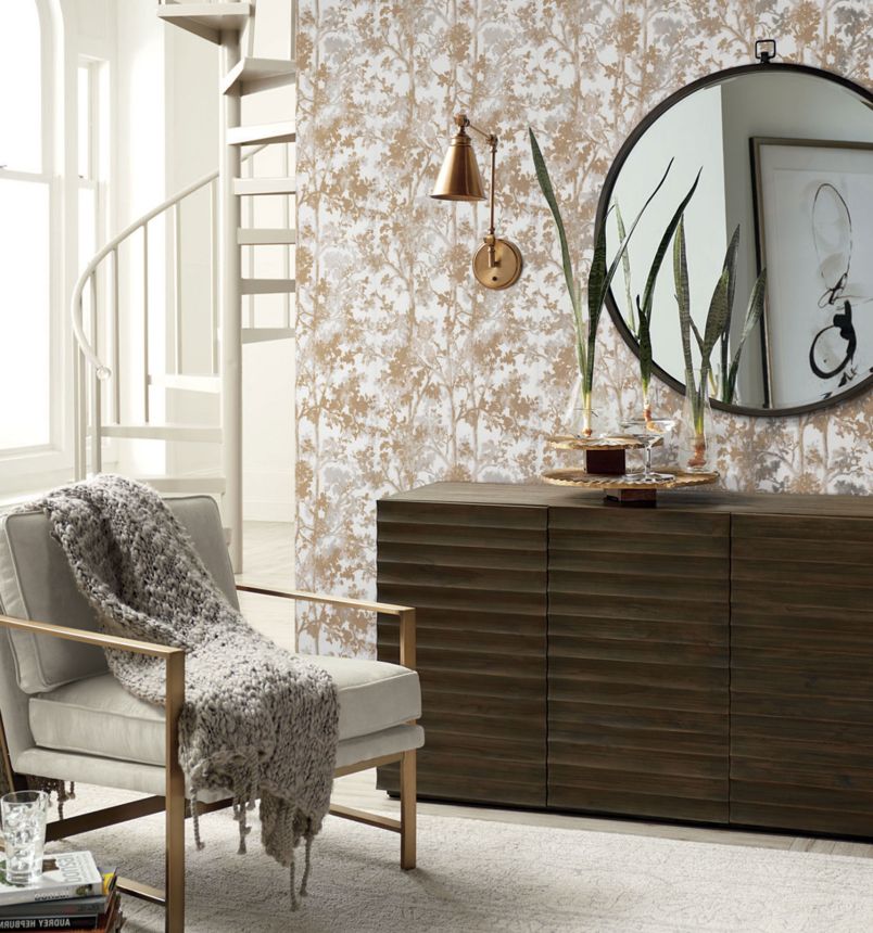 Metallic gold floral wallpaper, NW3583, Modern Metals, York