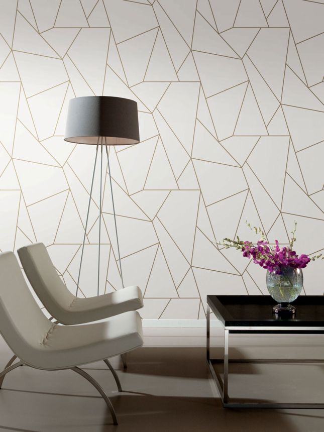 White-gold geometric wallpaper, MD7182, Modern Metals, York