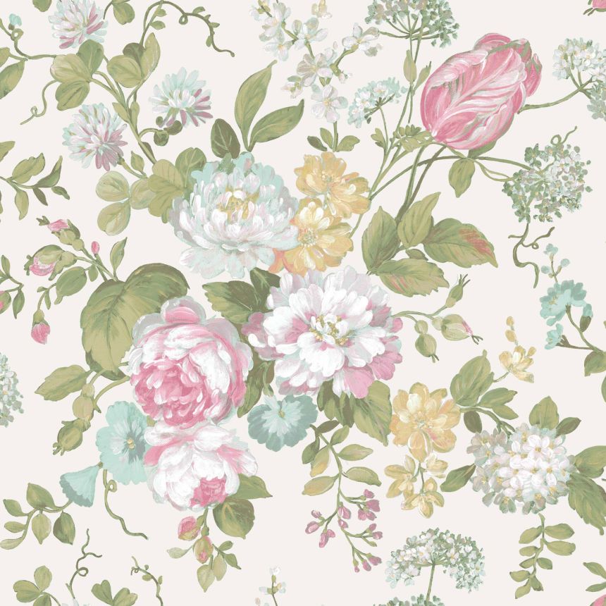 White non-woven floral wallpaper, 84021, Blooming Garden, Cristiana Masi by Parato