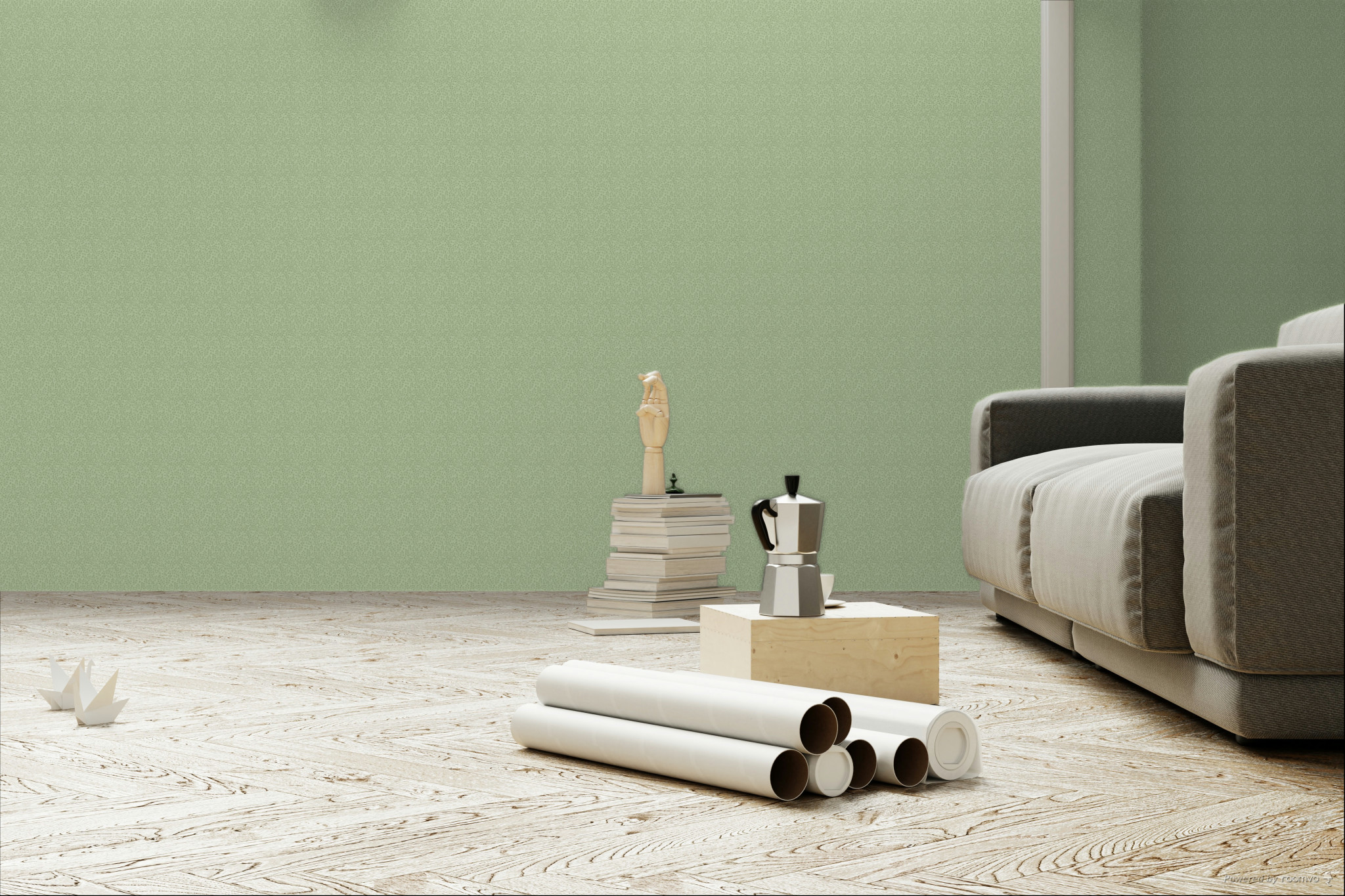 Green non-woven wallpaper with branches, 84049, Blooming Garden, Cristiana Masi by Parato