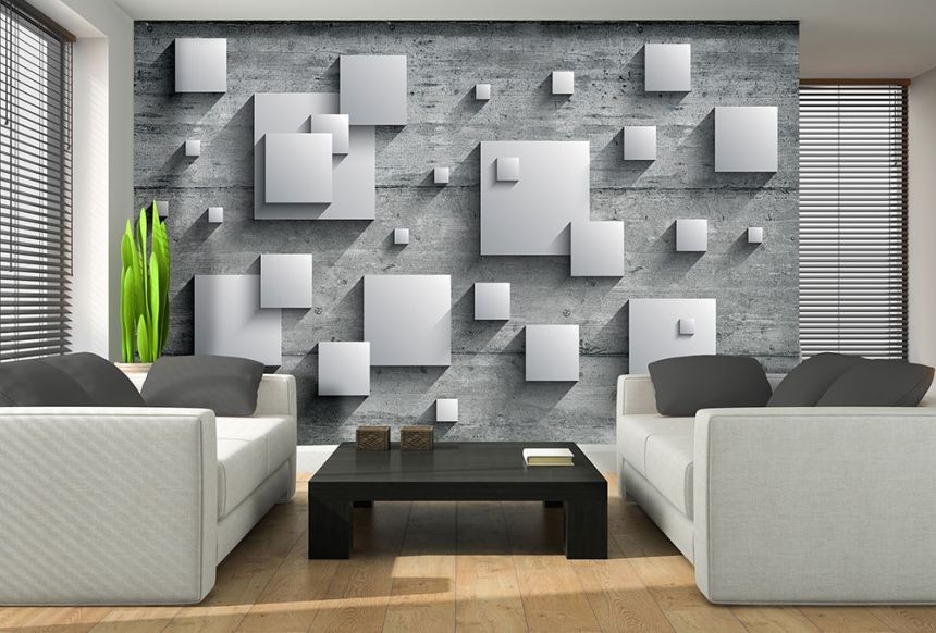 Non-woven photo mural wallpaper Concrete wall with a 3D figures 22130, 416 x 254 cm, Photomurals, Vavex