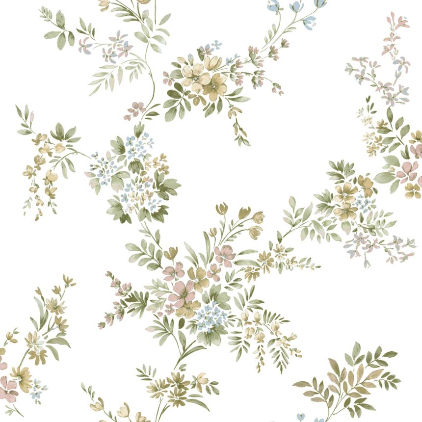 White wallpaper with floral pattern, 12312, Fiori Country, Parato