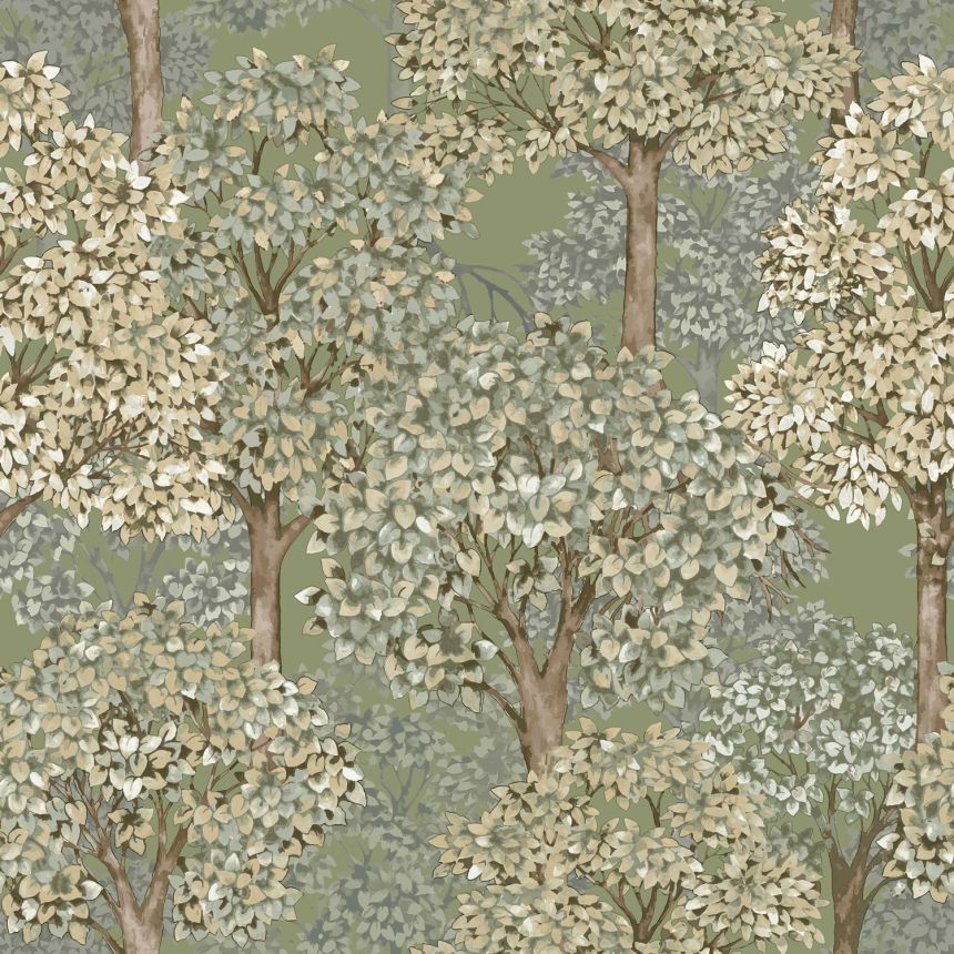 Green wallpaper with tree motif, 12322, Fiori Country, Parato