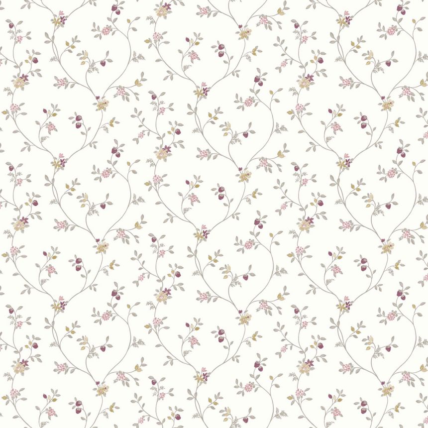 White non-woven floral wallpaper, 12332, Fiori Country, Parato