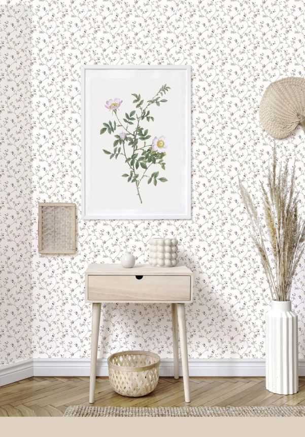 White non-woven floral wallpaper, 12333, Fiori Country, Parato