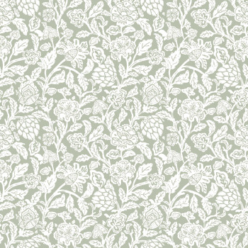 Green non-woven floral wallpaper, 12345, Fiori Country, Parato