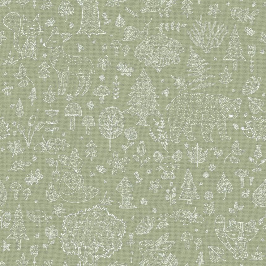 Green children's wallpaper, animals, plants, 14805, Happy, Parato