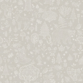 Gray children's wallpaper, animals, plants, 14807, Happy, Parato