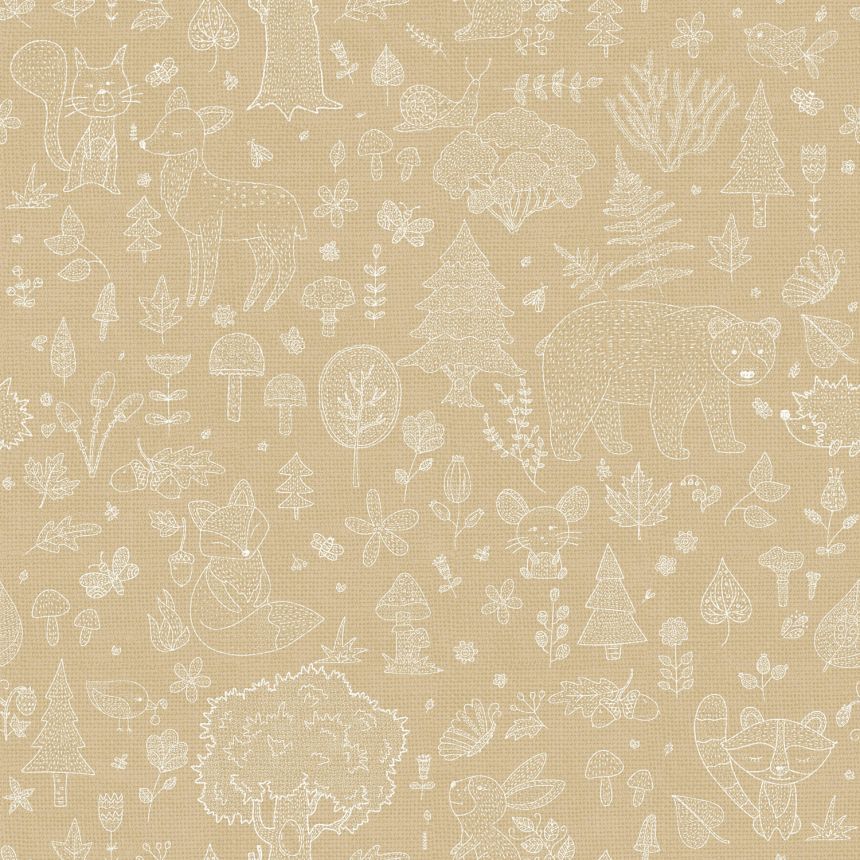 Ocher children's wallpaper with animals and plants, 14808, Happy, Parato