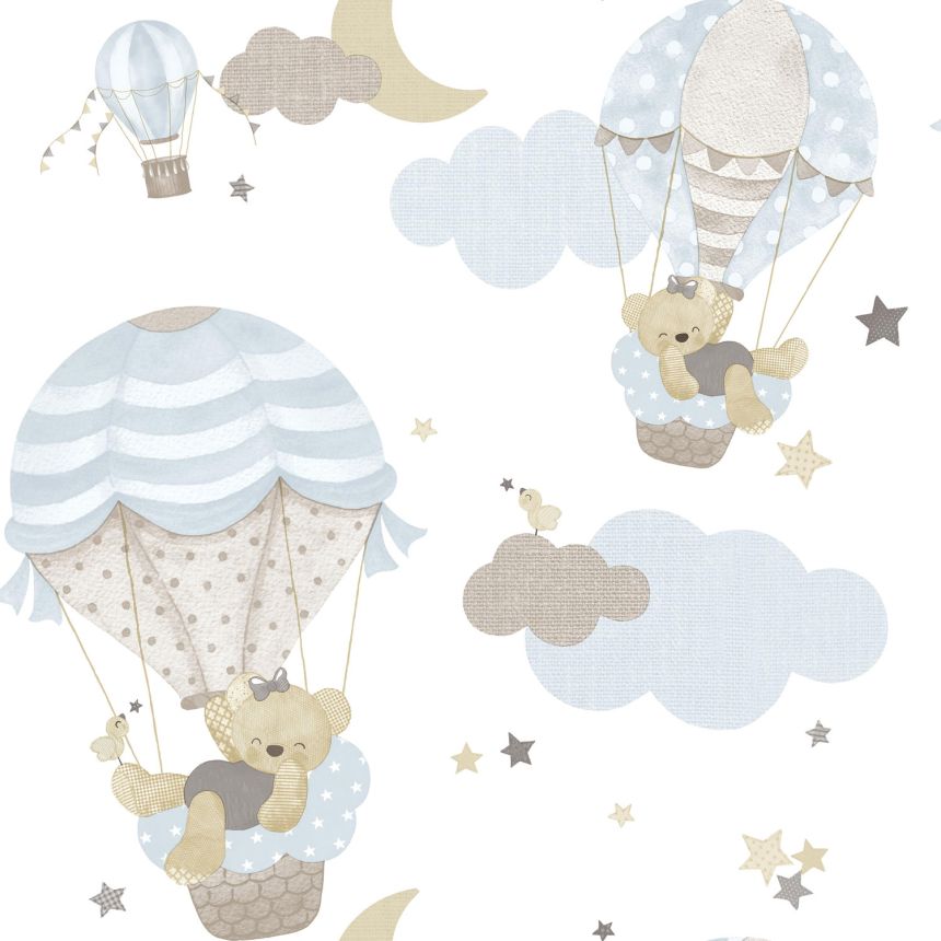 Children's wallpaper with animals, clouds, stars and balloons, 14816, Happy, Parato