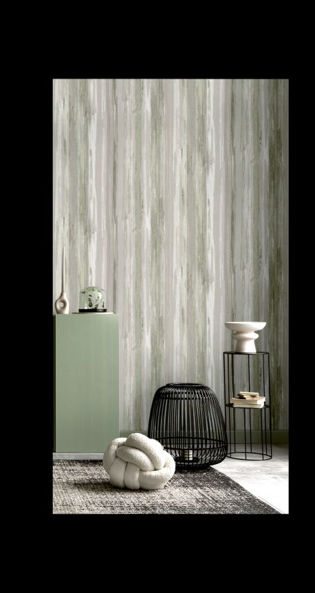 Green-gray non-woven wallpaper, stripes, 24435, Textum, Cristiana Masi by Parato