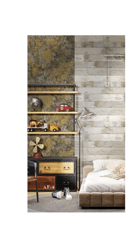 Gray-gold wallpaper with world map, 16658, Friends & Coffee, Cristiana Masi by Parato