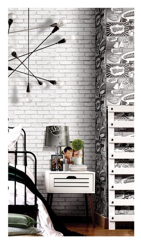 Gray-white wallpaper brick, brick wall, 5686, Friends & Coffee, Cristiana Masi by Parato