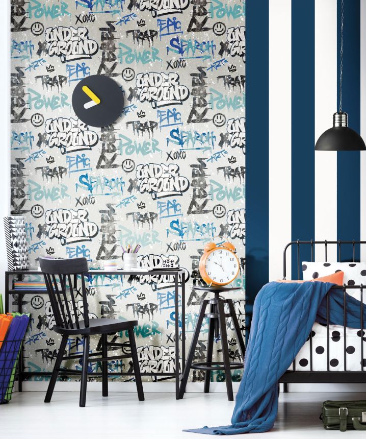 Blue-white striped wallpaper, 5476, Friends & Coffee, Cristiana Masi by Parato