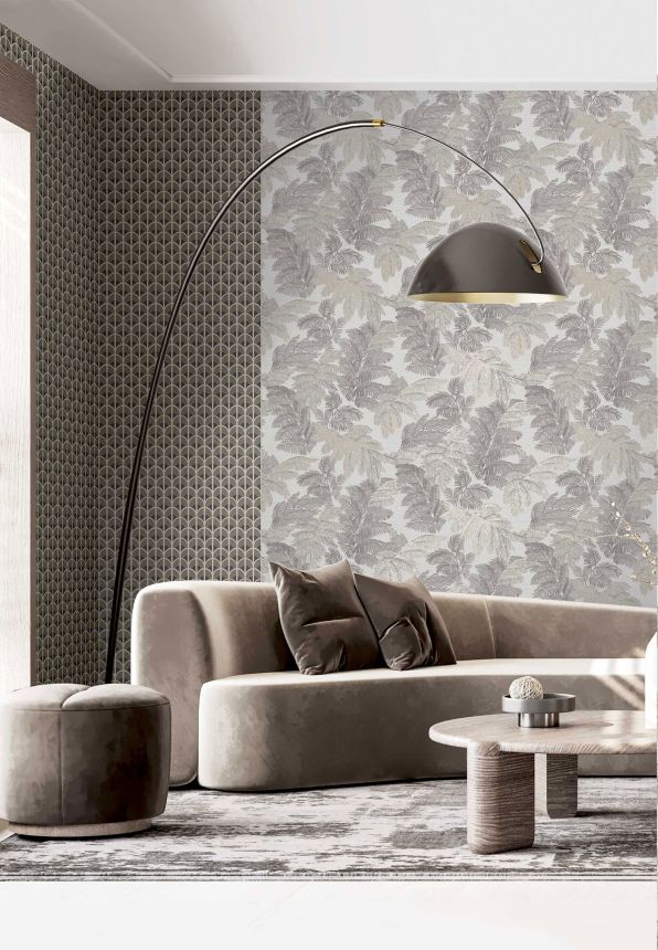 Grey-cream wallpaper with leaves, 28811, Thema, Cristiana Masi by Parato