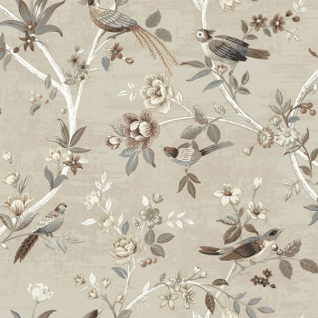 Brown-beige wallpaper with flowers and birds, 28843, Thema, Cristiana Masi by Parato
