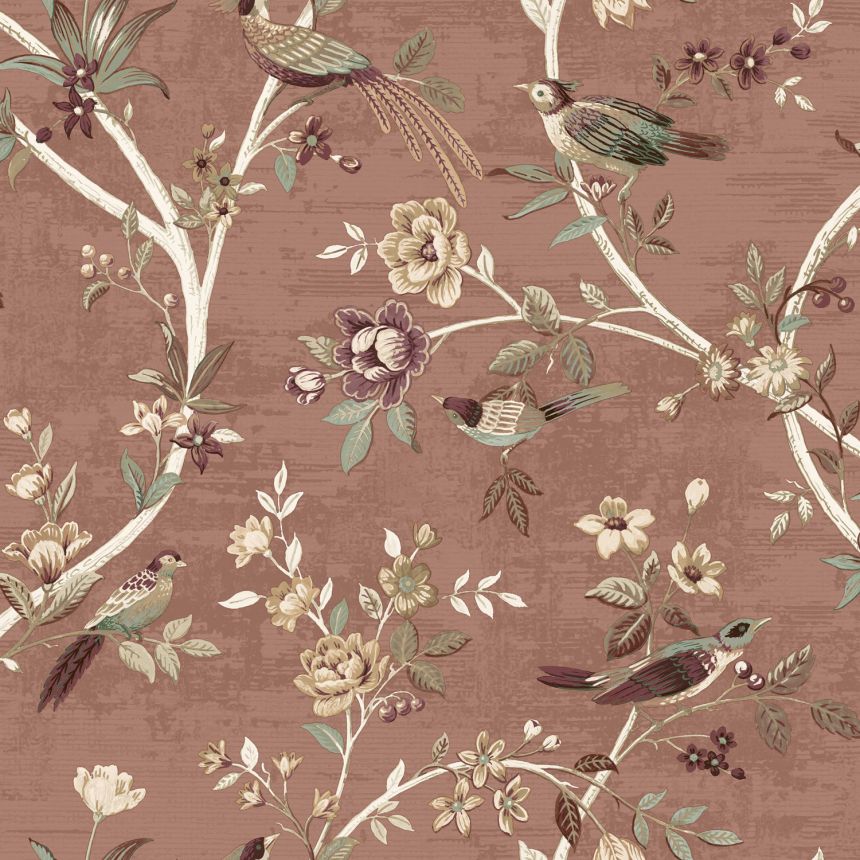 Pink wallpaper with flowers and birds, 28848, Thema, Cristiana Masi by Parato