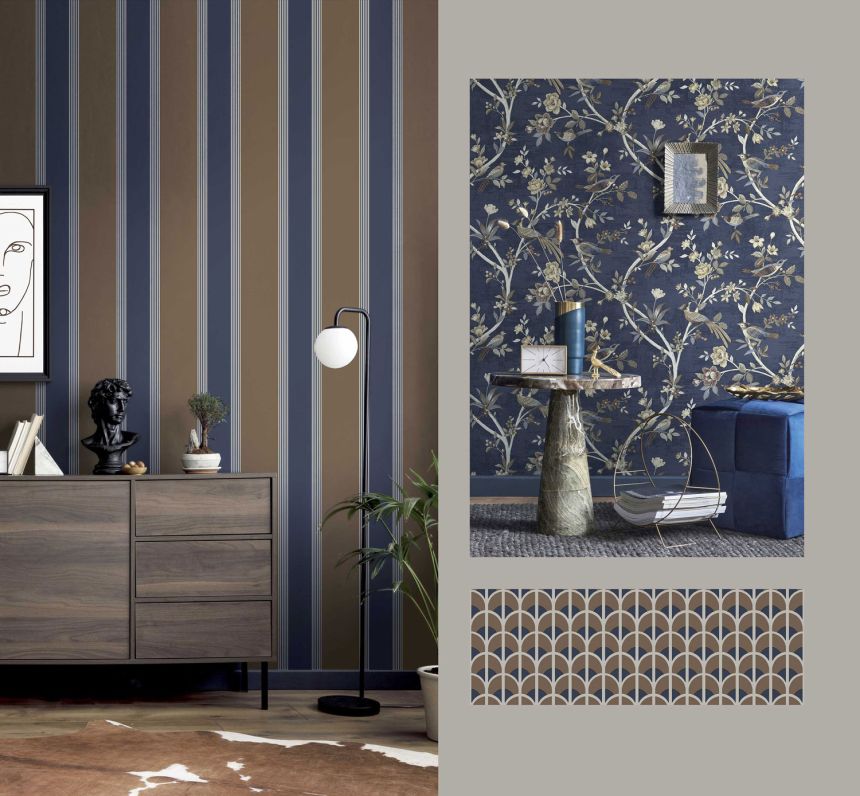 Blue wallpaper with flowers and birds, 28849, Thema, Cristiana Masi by Parato