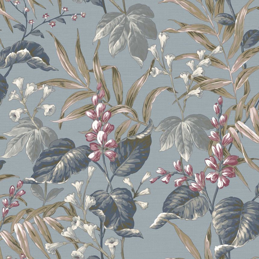 Blue wallpaper with flowers and leaves, 28856, Thema, Cristiana Masi by Parato