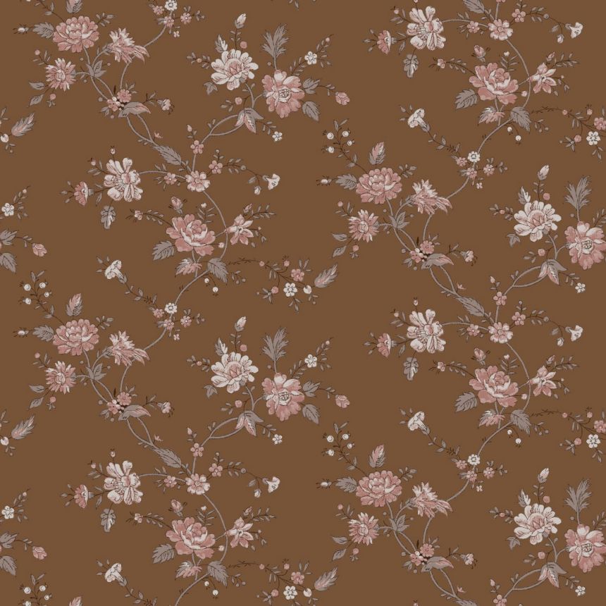 Brown non-woven floral wallpaper, 139286, Vintage Flowers, Esta Home