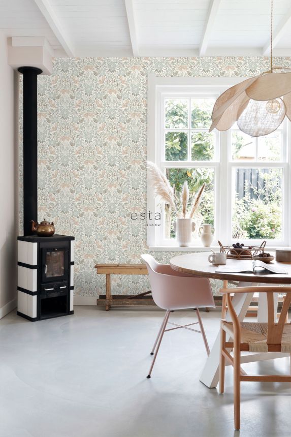 Non-woven wallpaper with plants and birds, 139294, Vintage Flowers, Esta Home