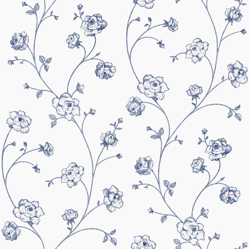 White-blue non-woven floral wallpaper, 139300, Vintage Flowers, Esta Home