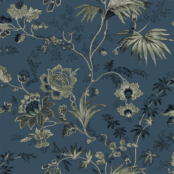 Blue-green non-woven floral wallpaper, 139315, Vintage Flowers, Esta Home