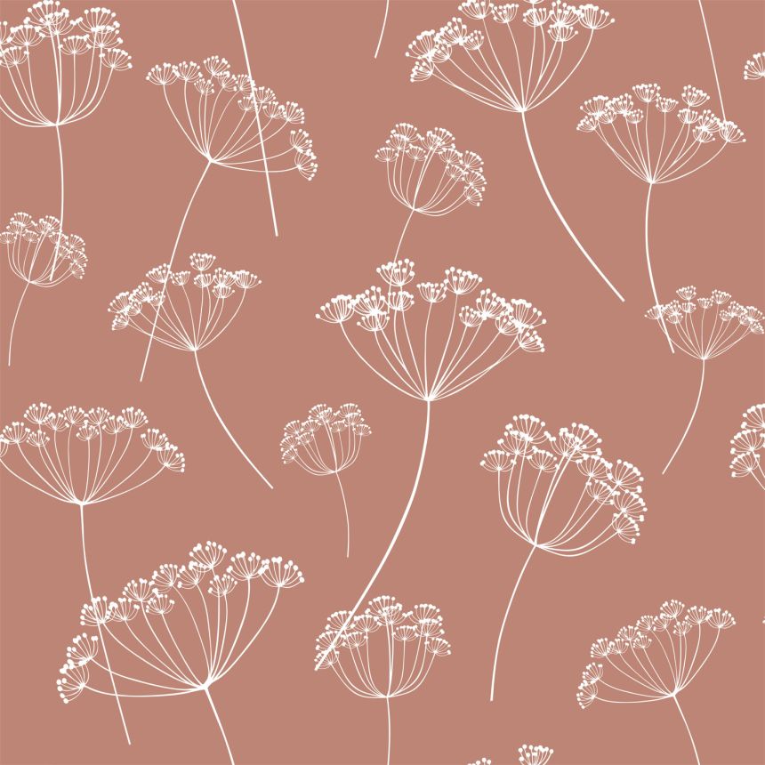 Brown non-woven floral wallpaper, grasses, 139320, Vintage Flowers, Esta Home