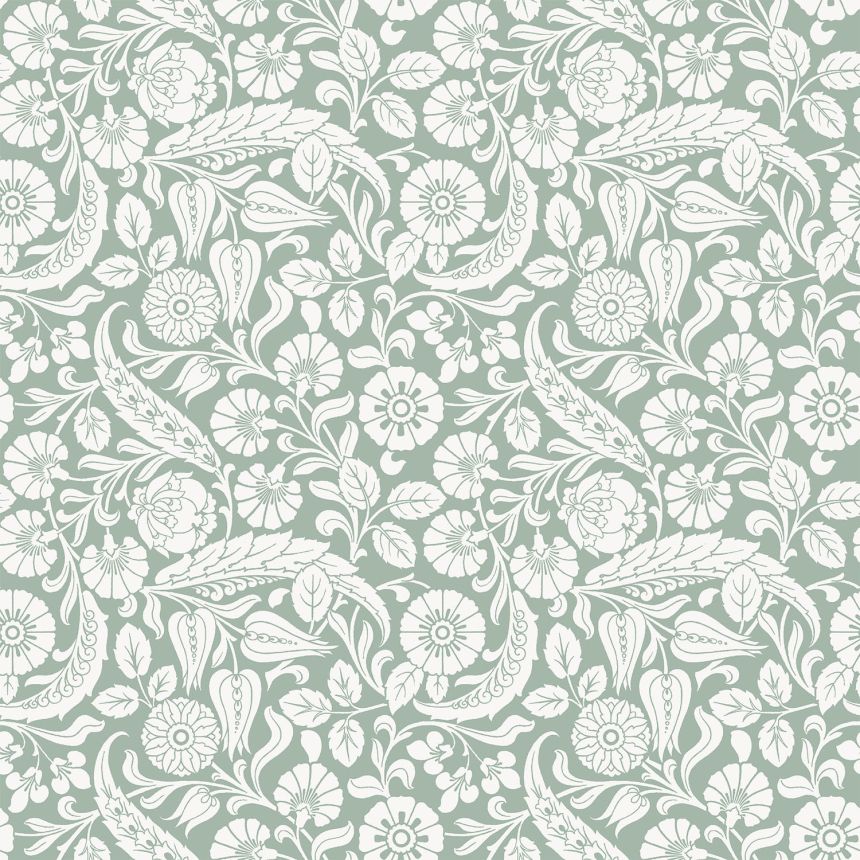 Green non-woven floral wallpaper, 139329, Vintage Flowers, Esta Home