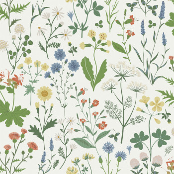 White wallpaper, meadow flowers, 139390, Vintage Flowers, Esta Home