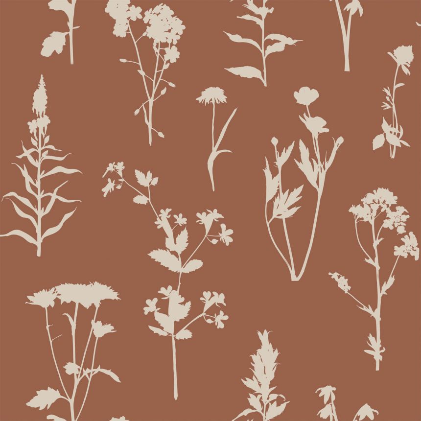 Terracotta/ brown wallpaper, flowers, leaves, 139396, Vintage Flowers, Esta Home