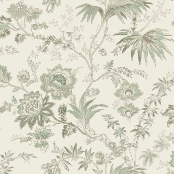 Green non-woven wallpaper, flowers, 139400, Vintage Flowers, Esta Home