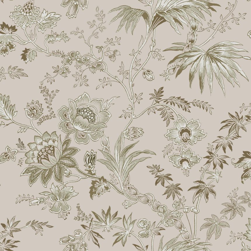 Pink non-woven wallpaper, flowers, leaves, 139401, Vintage Flowers, Esta Home