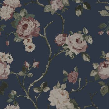 Blue non-woven floral wallpaper, 139409, Vintage Flowers, Esta Home