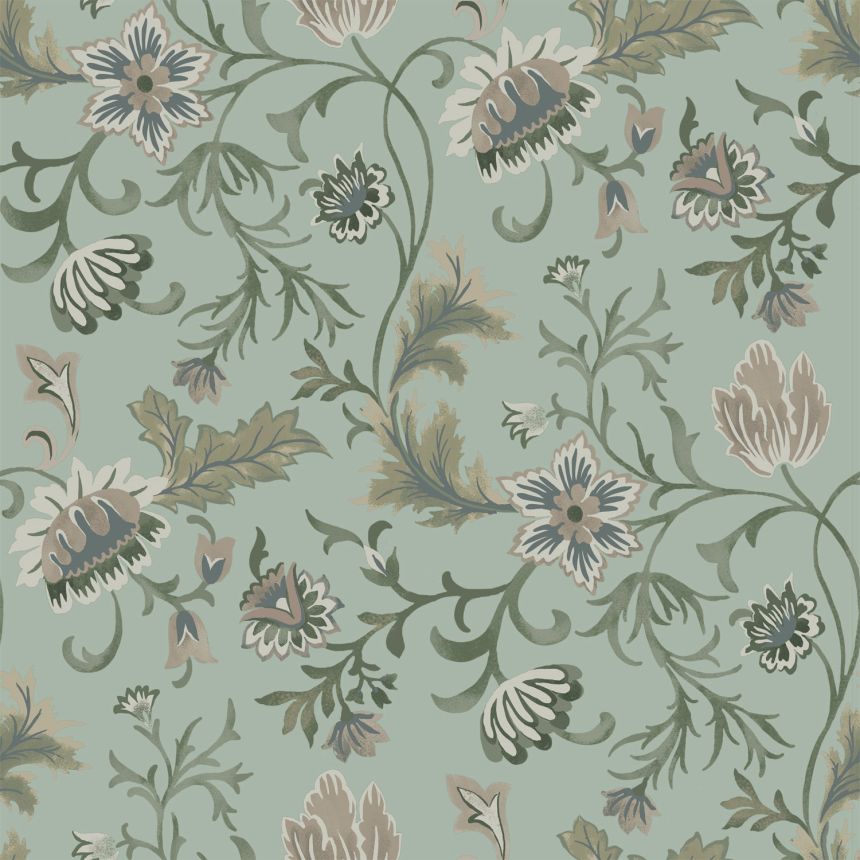 Grey-blue non-woven floral wallpaper, 139413, Vintage Flowers, Esta Home