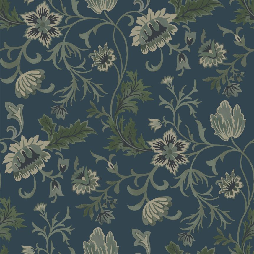 Blue non-woven floral wallpaper, 139416, Vintage Flowers, Esta Home