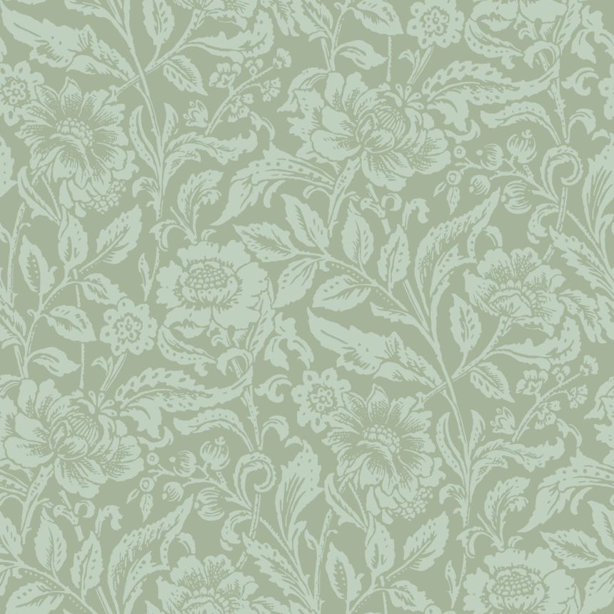 Green non-woven floral wallpaper, 139428, Vintage Flowers, Esta Home