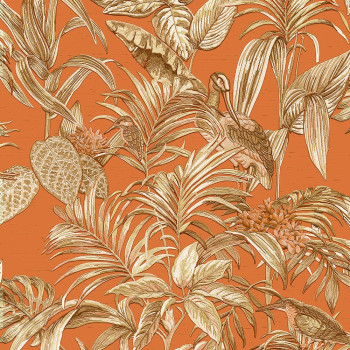 Luxury non-woven wallpaper with a vinyl surface DE120019, Birds, leaves, flowers, Wallstitch, Design ID