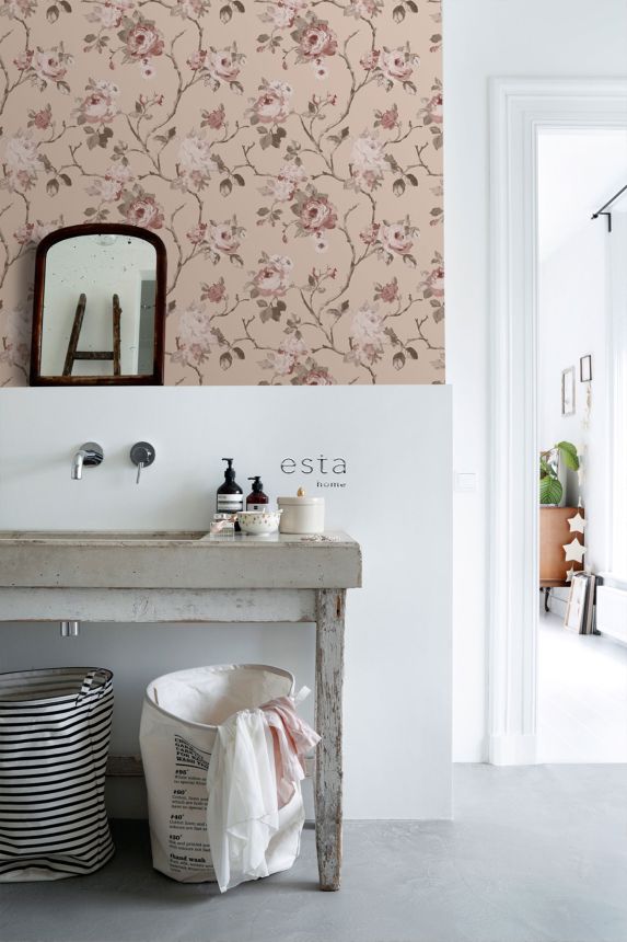 Pink non-woven floral wallpaper, 139476, Vintage Flowers, Esta Home