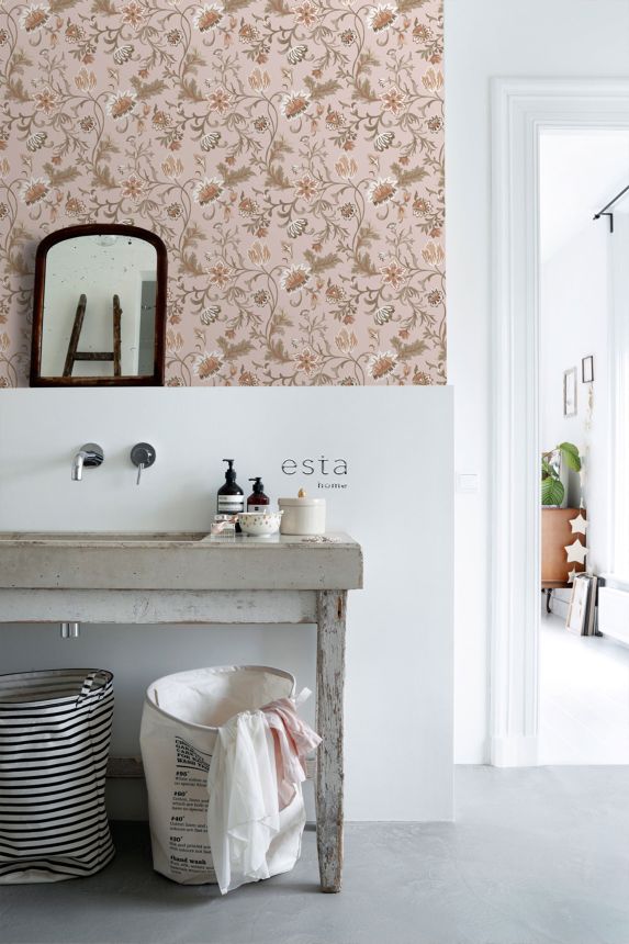 Pink non-woven floral wallpaper, 139478, Vintage Flowers, Esta Home