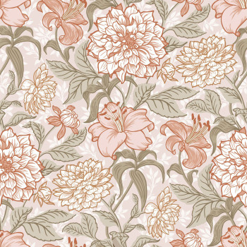 Beige non-woven floral wallpaper, 139479, Vintage Flowers, Esta Home