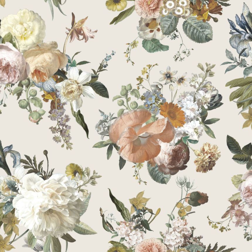 Cream non-woven floral wallpaper, 139544, Vintage Flowers, Esta Home