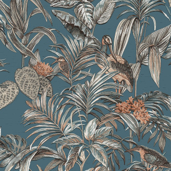 Luxury non-woven wallpaper with a vinyl surface DE120016, Birds, leaves, flowers, Wallstitch, Design ID