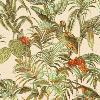 Luxury non-woven wallpaper with a vinyl surface DE120013, Birds, leaves, flowers, Wallstitch, Design ID