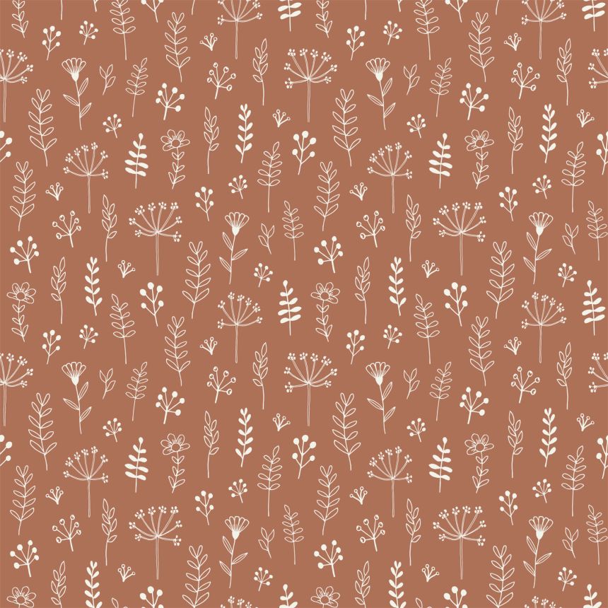 Brown wallpaper with flowers and leaves, 139325, To the Moon and Back, Esta Home