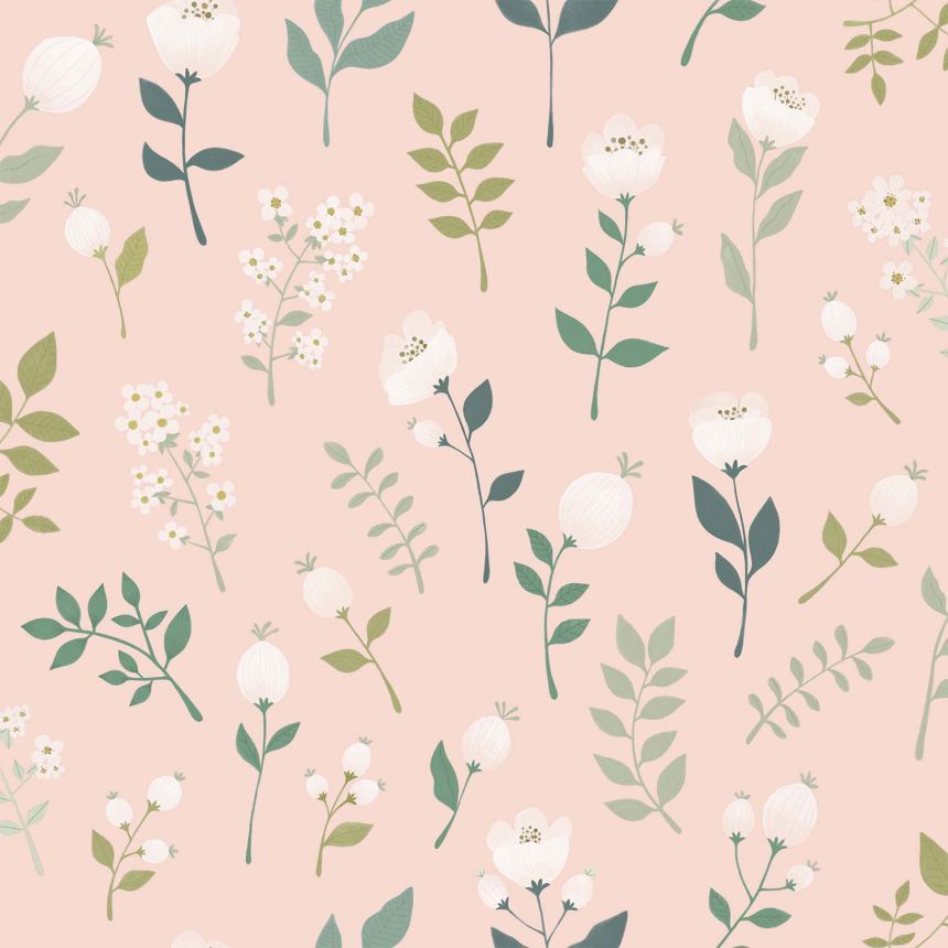 Pink floral non-woven wallpaper, 139340, To the Moon and Back, Esta Home