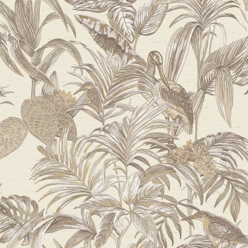 Luxury non-woven wallpaper with a vinyl surface DE120012, Birds, leaves, flowers, Wallstitch, Design ID