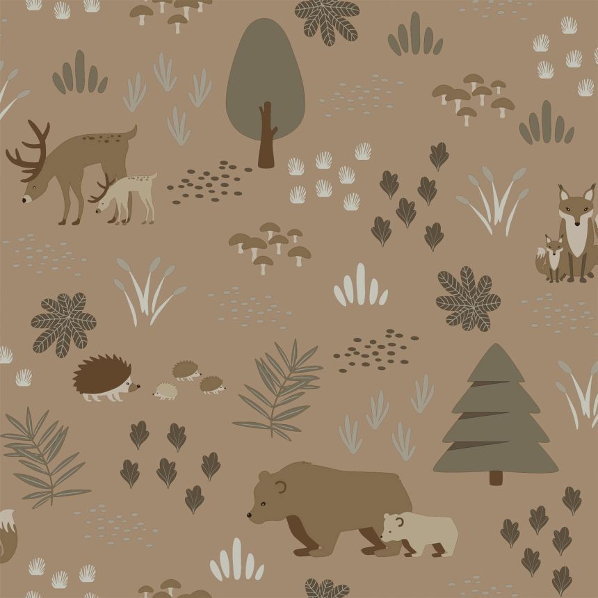 Brown children's wallpaper with animals, 139410, To the Moon and Back, Esta Home