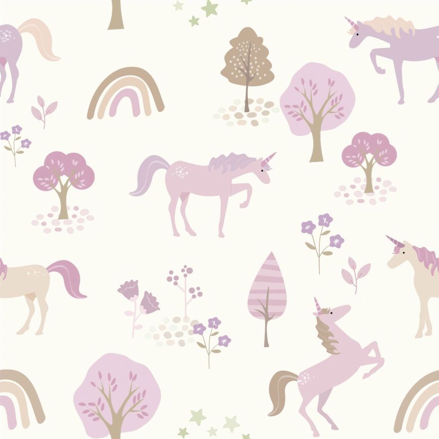 Children's purple wallpaper, rainbows and unicorns, 139504, To the Moon and Back, Esta Home