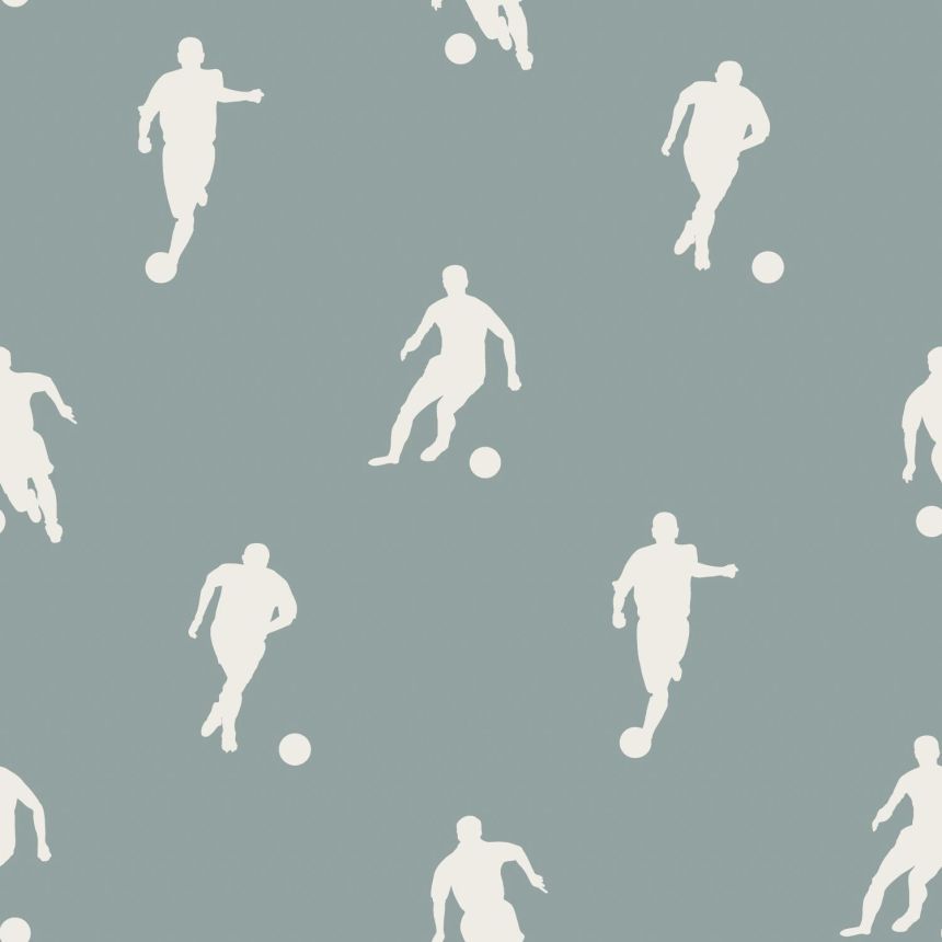 Blue-green wallpaper with soccer players, 139506, To the Moon and Back, Esta Home